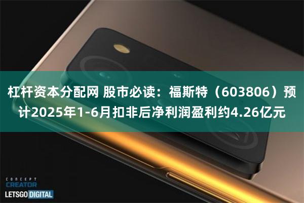 杠杆资本分配网 股市必读：福斯特（603806）预计2025年1-6月扣非后净利润盈利约4.26亿元